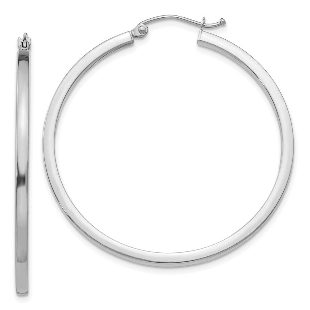 2mm, 14k White Gold Square Tube Round Hoop Earrings, 40mm (1 1/2 Inch)