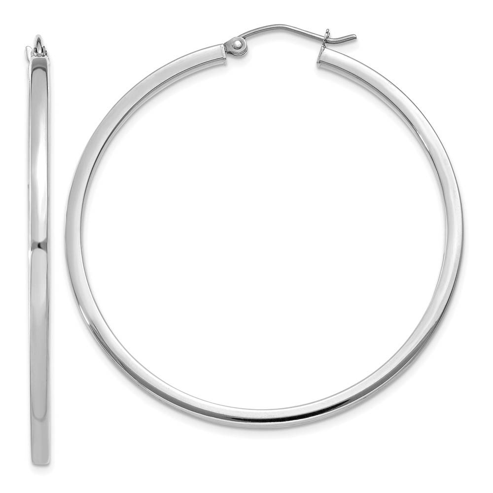 2mm, 14k White Gold Square Tube Round Hoop Earrings, 45mm (1 3/4 Inch)