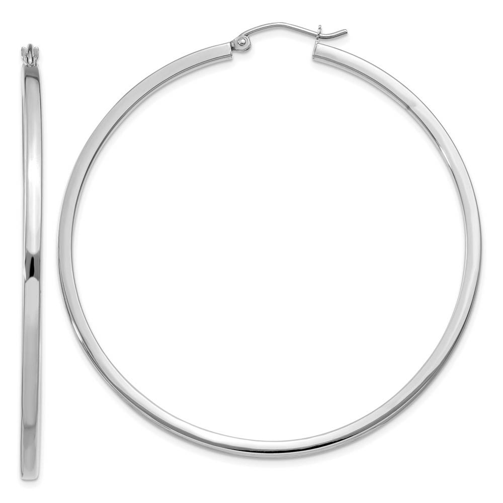 2mm, 14k White Gold Square Tube Round Hoop Earrings, 55mm (2 1/8 Inch)