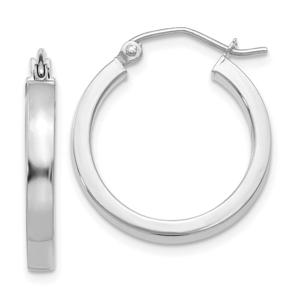 3mm, 14k White Gold Polished Rectangle Tube Hoops, 20mm (3/4 Inch)