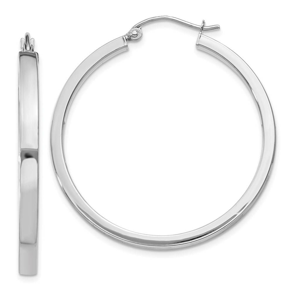 3mm, 14k White Gold Polished Rectangle Tube Hoops, 35mm (1 3/8 Inch)