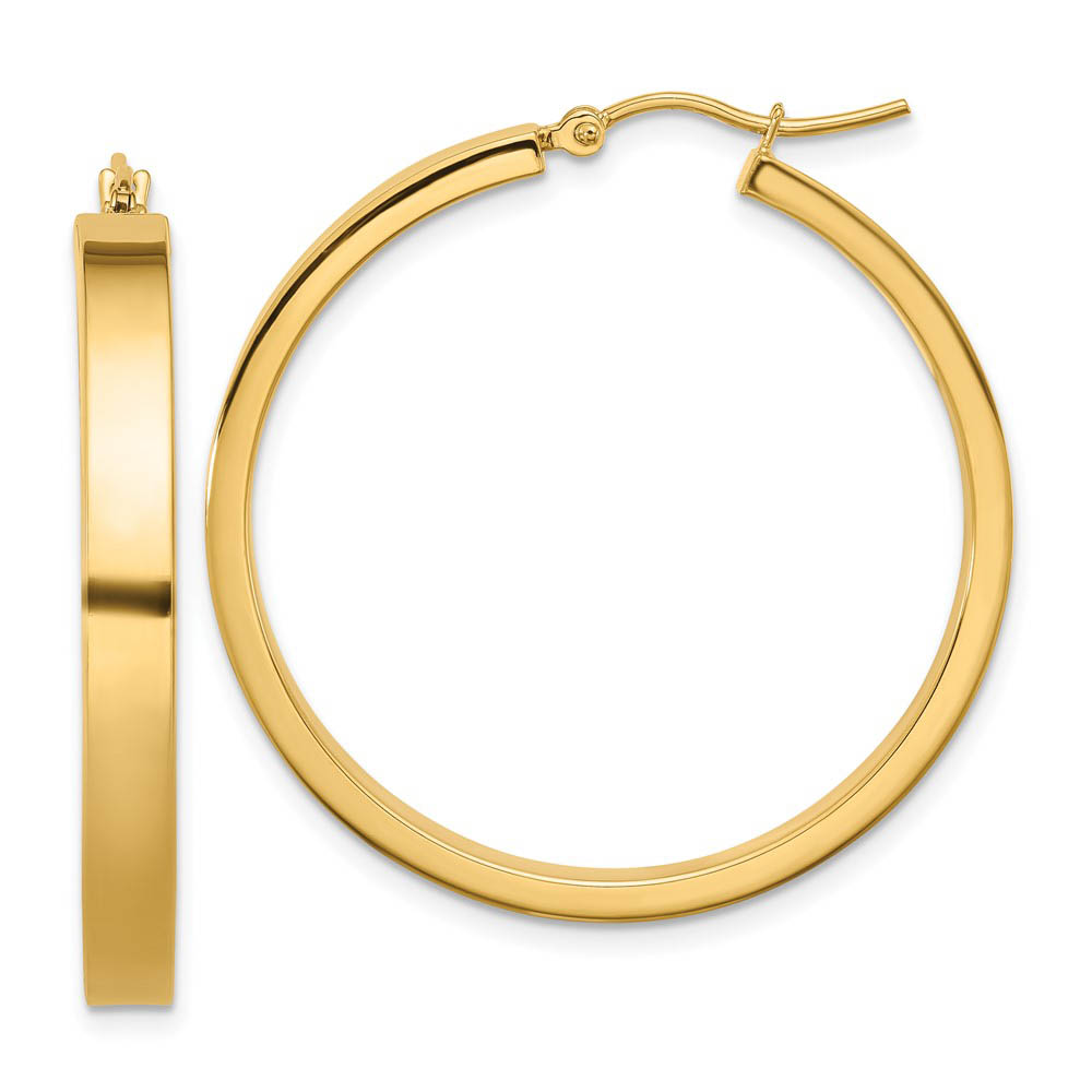 4mm, 14k Yellow Gold Polished Round Hoop Earrings, 35mm (1 3/8 Inch)