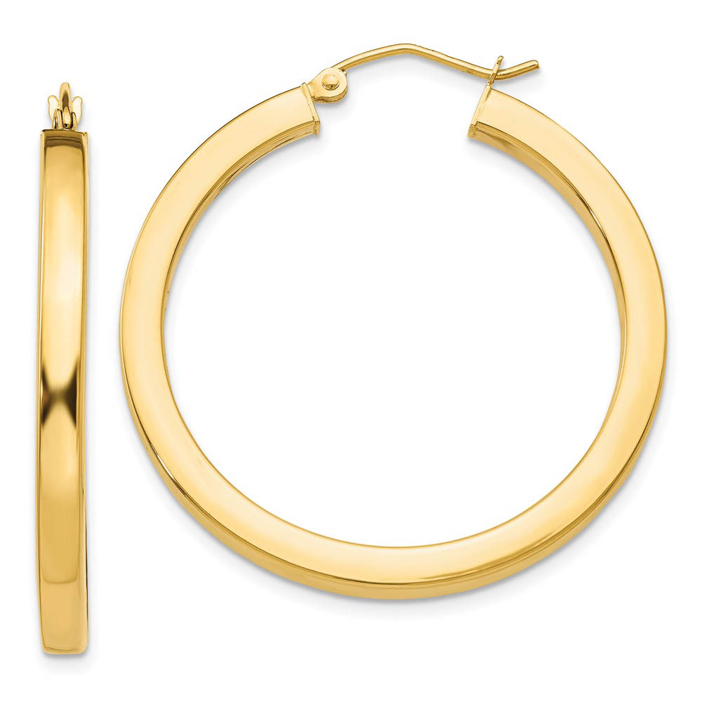 3mm, 14k Yellow Gold Square Tube Round Hoop Earrings, 35mm (1 3/8 In)