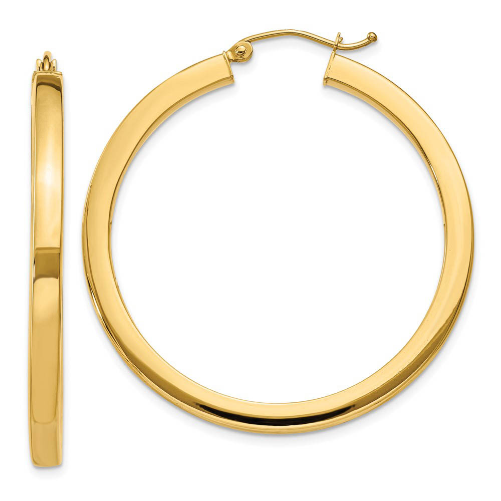 3mm, 14k Yellow Gold Square Tube Round Hoop Earrings, 40mm (1 1/2 In)