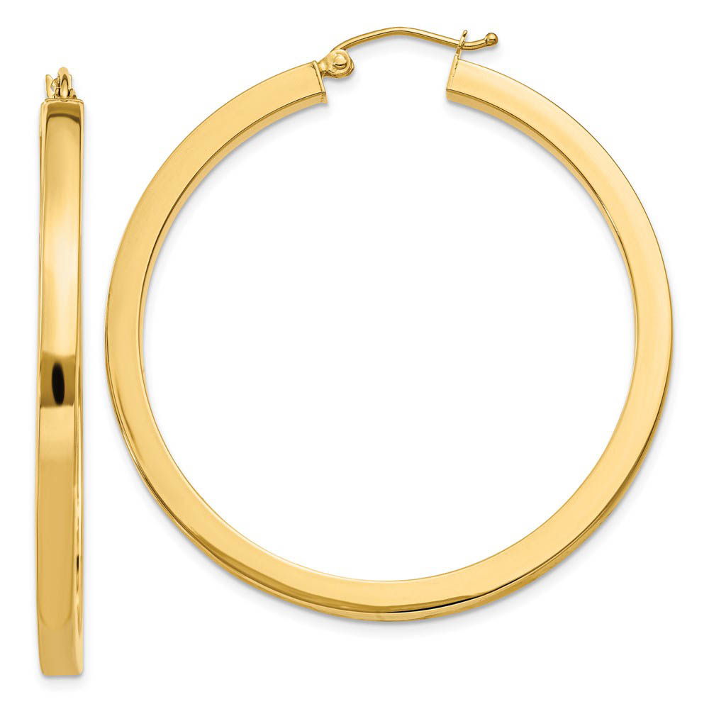 3mm, 14k Yellow Gold Square Tube Round Hoop Earrings, 45mm (1 3/4 In)