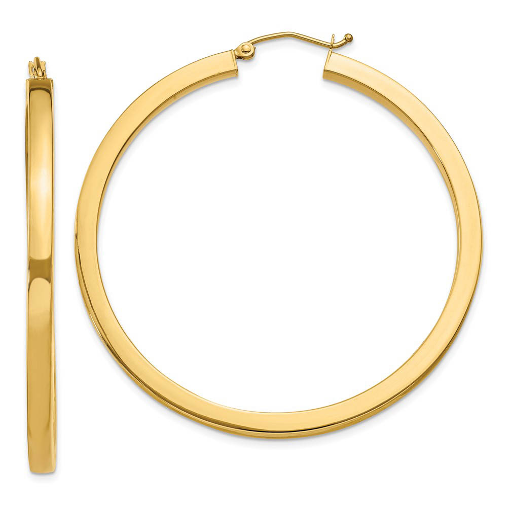 3mm, 14k Yellow Gold Square Tube Round Hoop Earrings, 50mm (1 7/8 In)