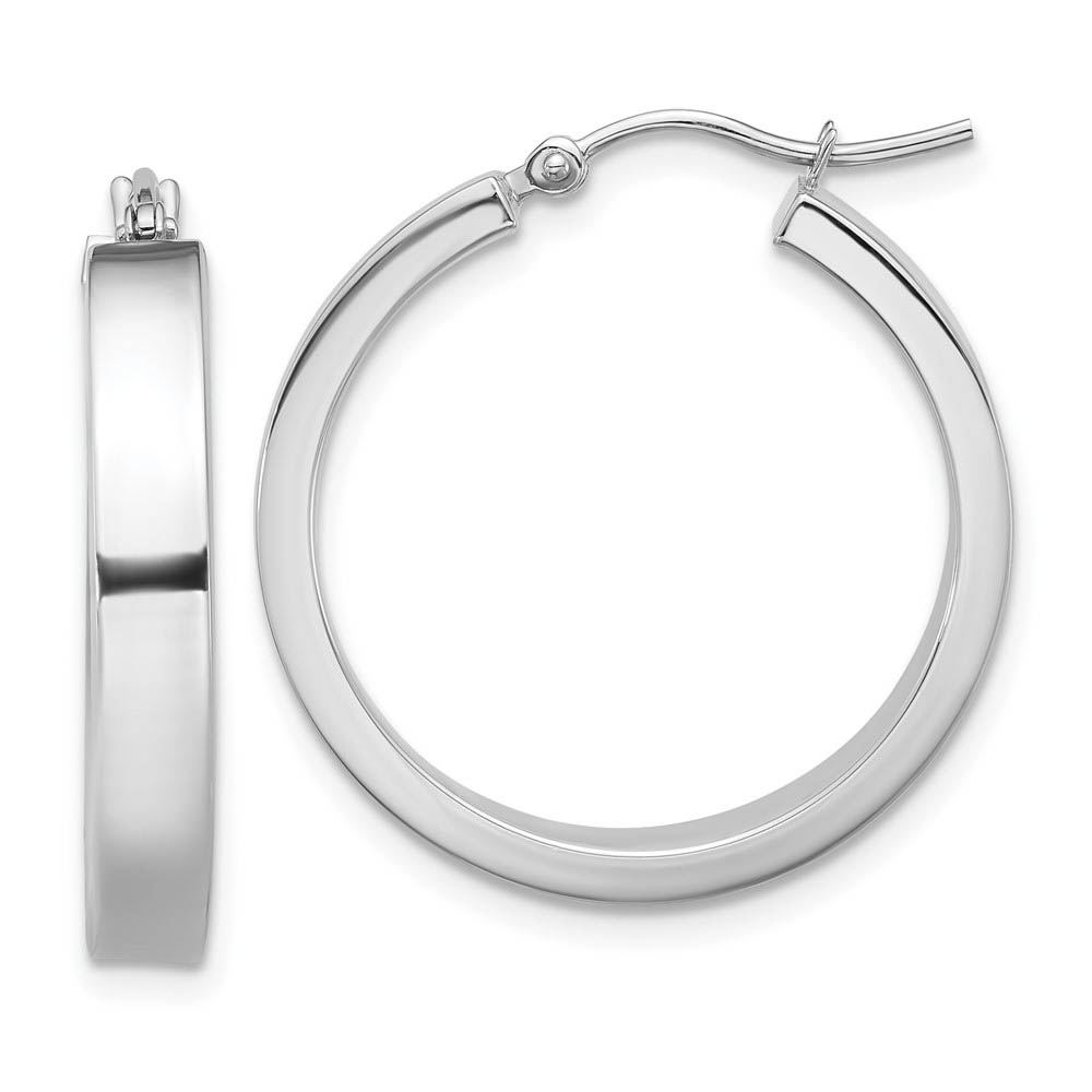 4mm, 14k White Gold Polished Round Hoop Earrings, 22mm (7/8 Inch)