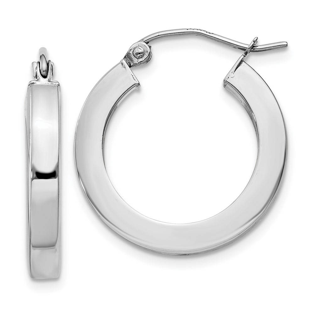 3mm, 14k White Gold Square Tube Round Hoop Earrings, 20mm (3/4 Inch)