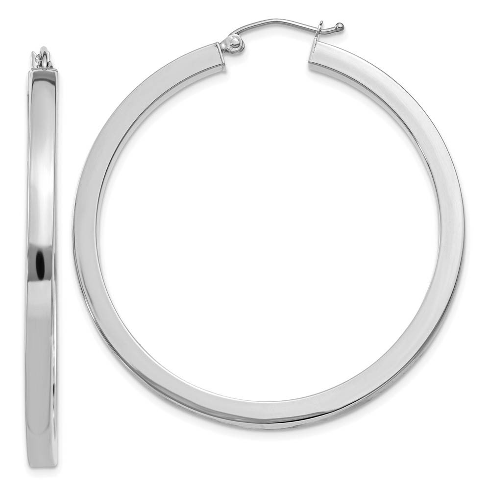 3mm, 14k White Gold Square Tube Round Hoop Earrings, 45mm (1 3/4 Inch)