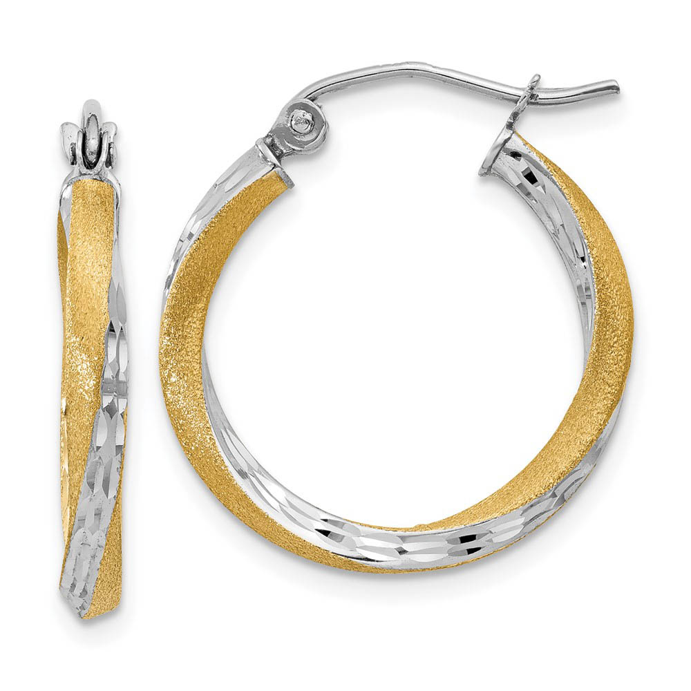 2.5mm, Twisted Round Hoop Earrings in 14k Gold and Rhodium, 20mm