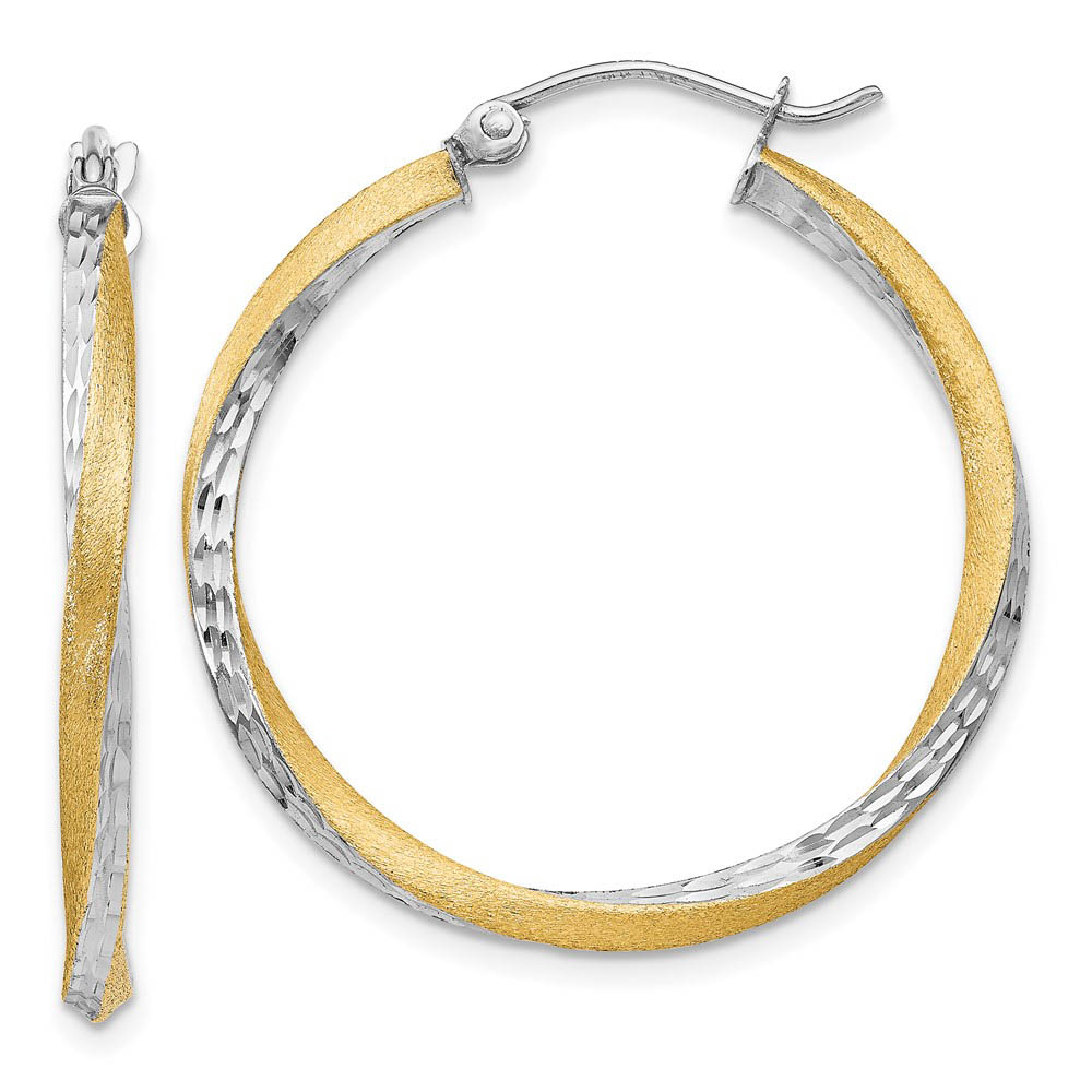 2.5mm, Twisted Hoops in 14k Yellow Gold and Rhodium, 30mm (1 1/8 Inch)