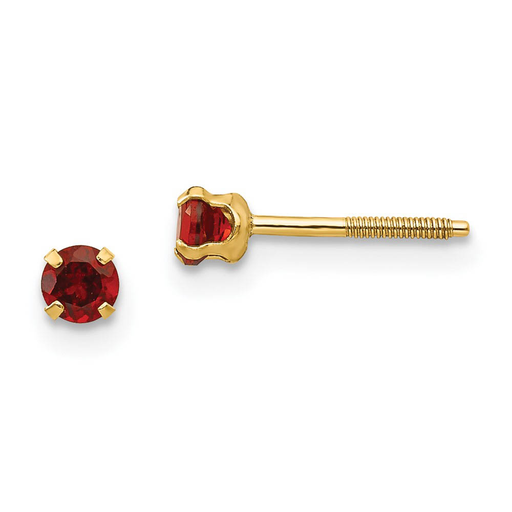 Kids 3mm Garnet Screw Back Stud Earrings in 14k Yellow Gold