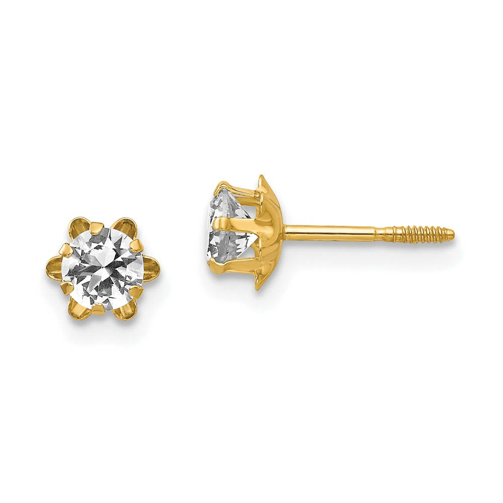 Kids 4mm Synthetic White Topaz &amp; 14k Yellow Gold Screw Back Earrings