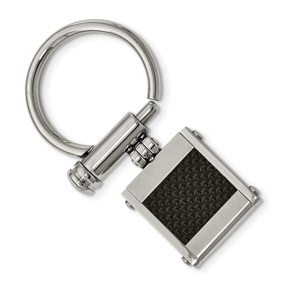 Men's Stainless Steel and Black Carbon Fiber Inlay Key Chain