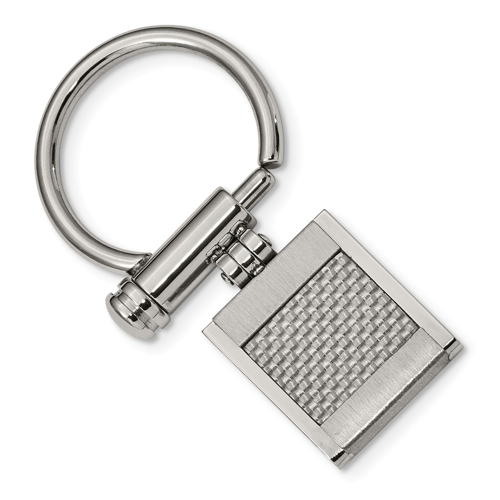 Men's Stainless Steel and Grey Carbon Fiber Key Chain
