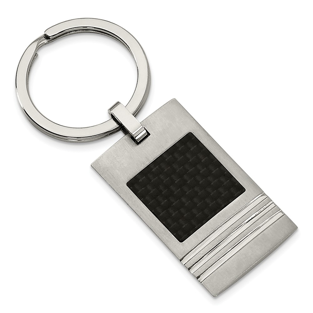 Men's Stainless Steel and Black Carbon Fiber Key Chain