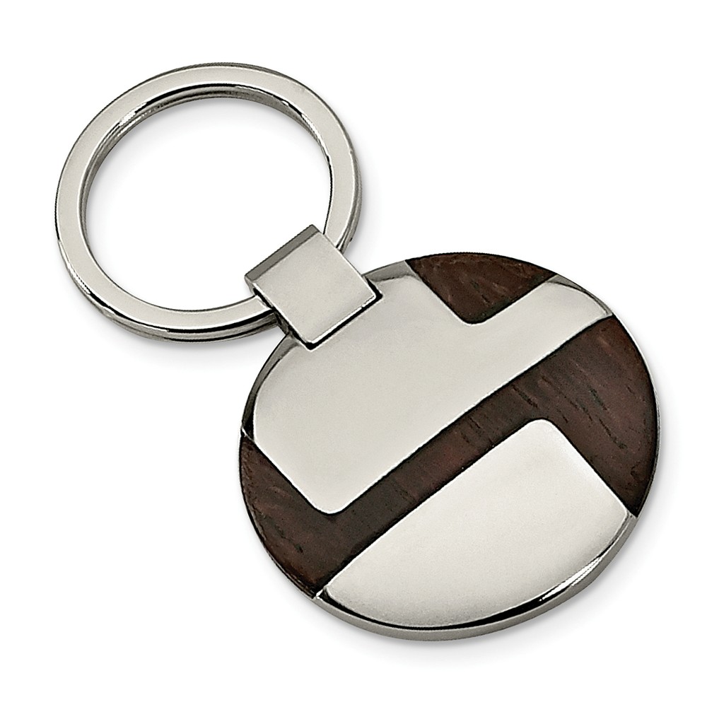 Men's Stainless Steel and Wood Inlay Key Chain