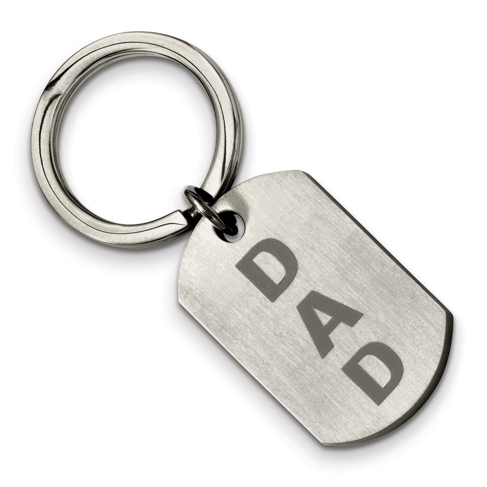 Brushed DAD Dog Tag Key Chain in Stainless Steel