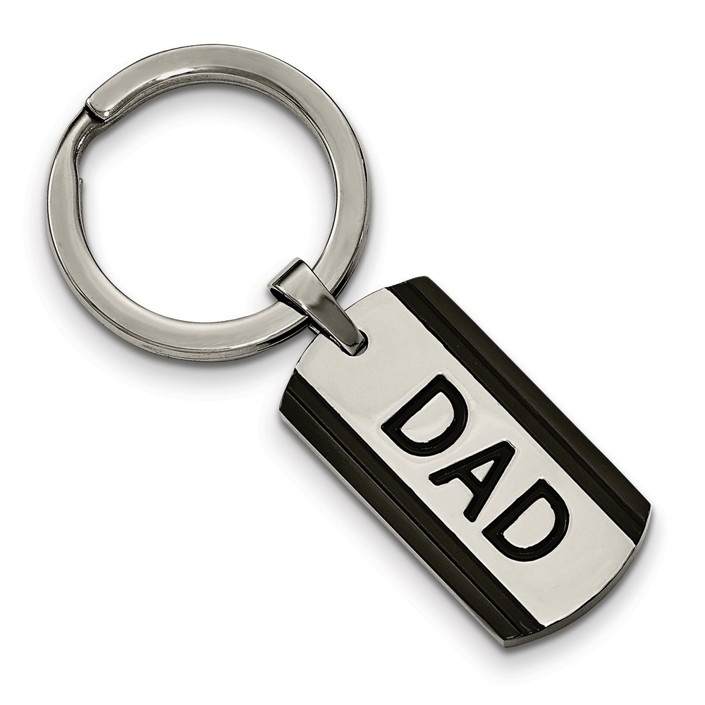 Two-Tone DAD Dog Tag Key Chain in Stainless Steel