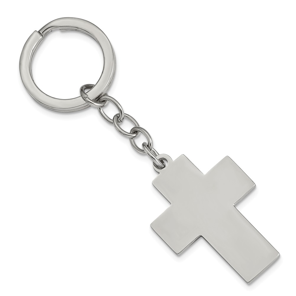 Engravable Polished Cross Key Chain in Stainless Steel