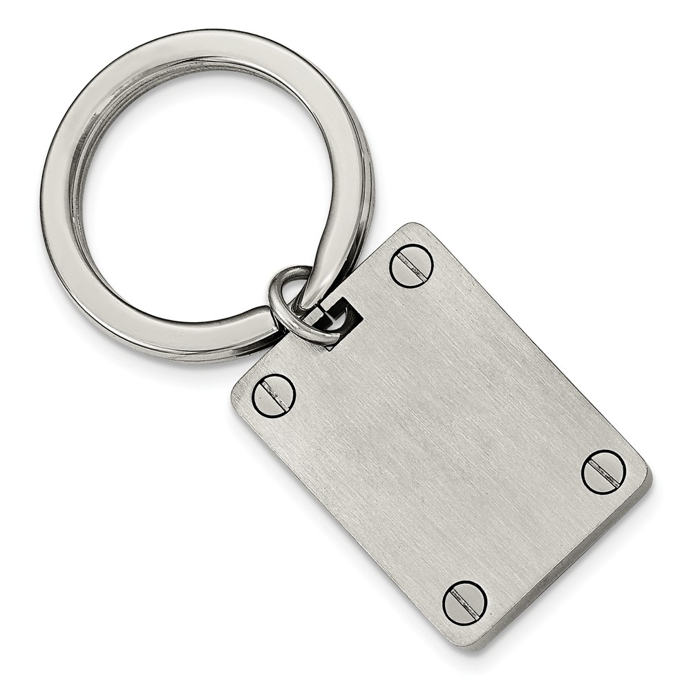 Engravable Polished and Brushed Rectangular Stainless Steel Key Chain
