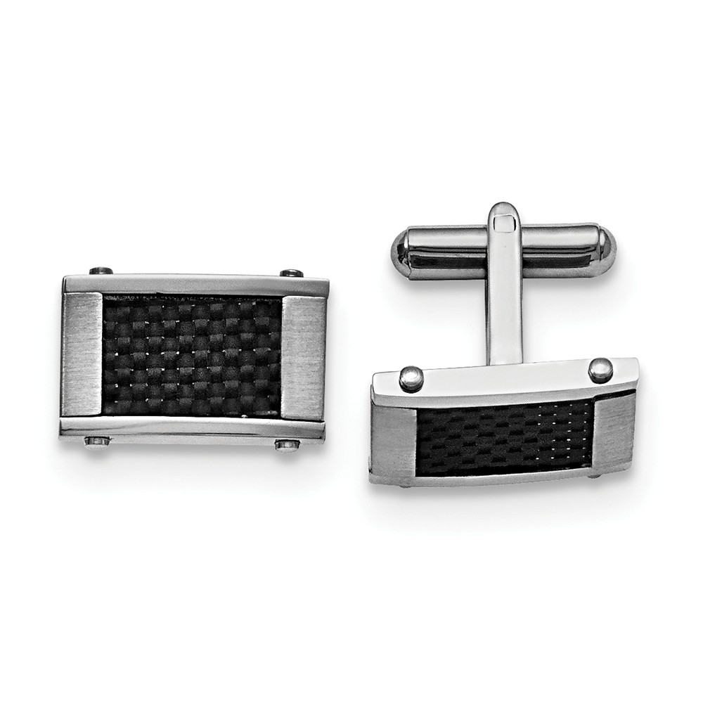 Men's Stainless Steel and Black Carbon Fiber Cuff Links, 11 x 18mm