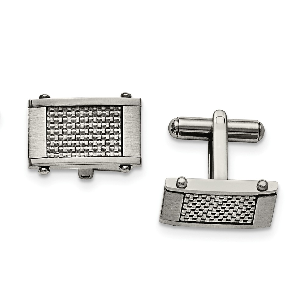 Men&#039;s Stainless Steel and Grey Carbon Fiber Cuff Links, 11 x 20mm