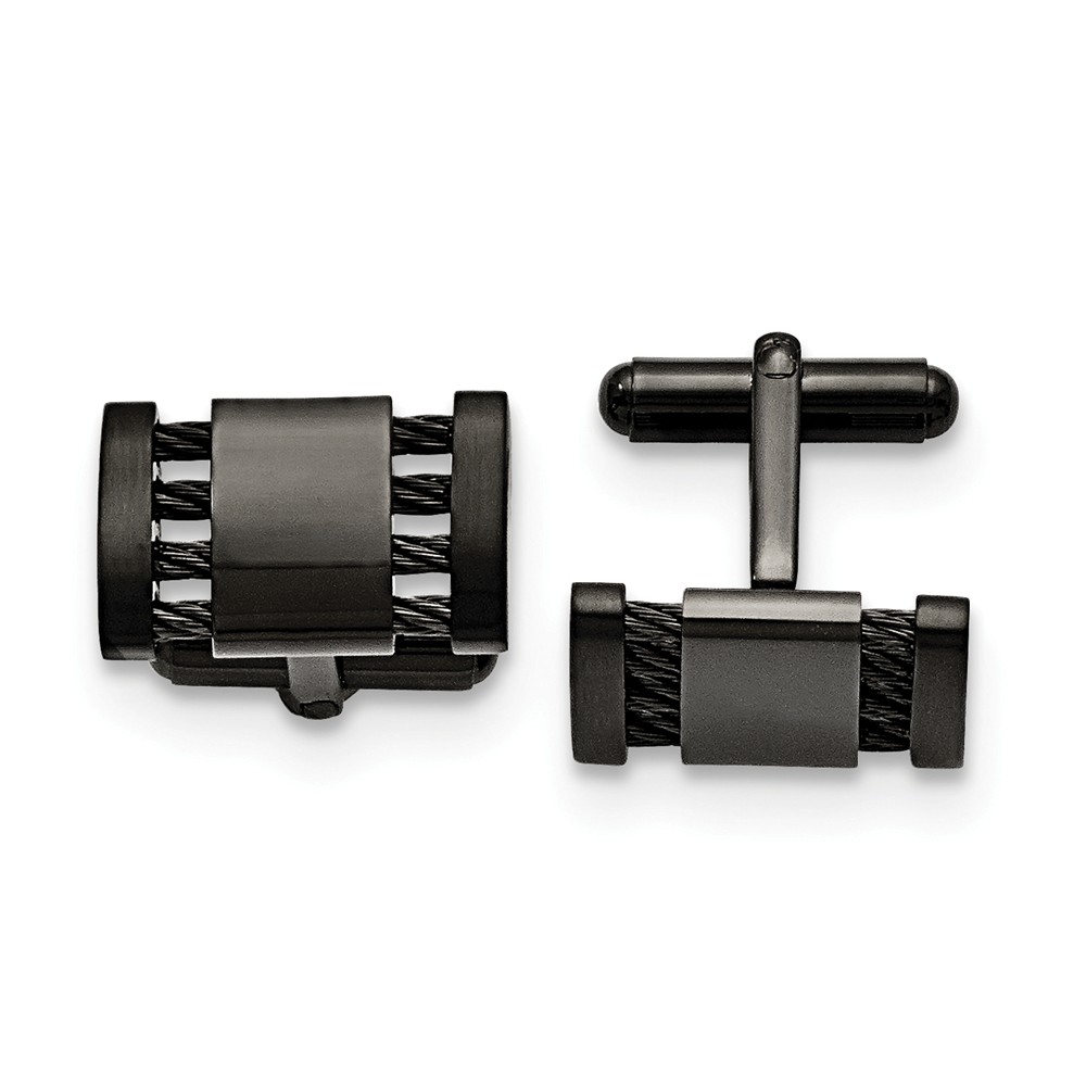 Men&#039;s Black Plated Stainless Steel Brushed &amp; Polished Cuff Links