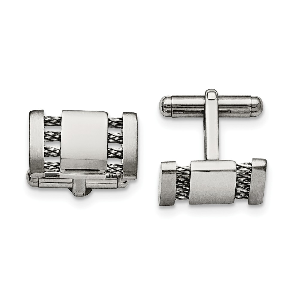 Men's Stainless Steel Brushed & Polished Cuff Links, 10 x 18mm Men's Stainless Steel Brushed & Polished Cuff Links, 10 x 18mm