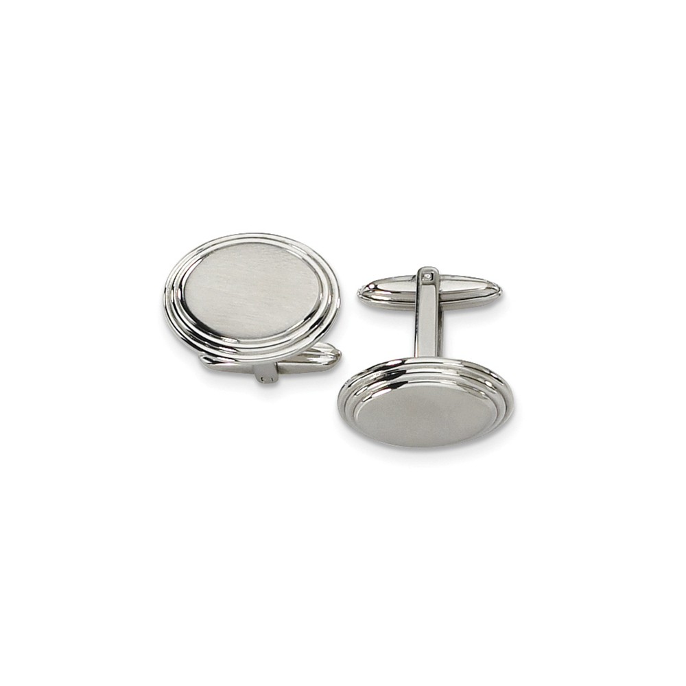 Men's Stainless Steel Brushed Oval Step Edge Cuff Links, 15 x 21mm