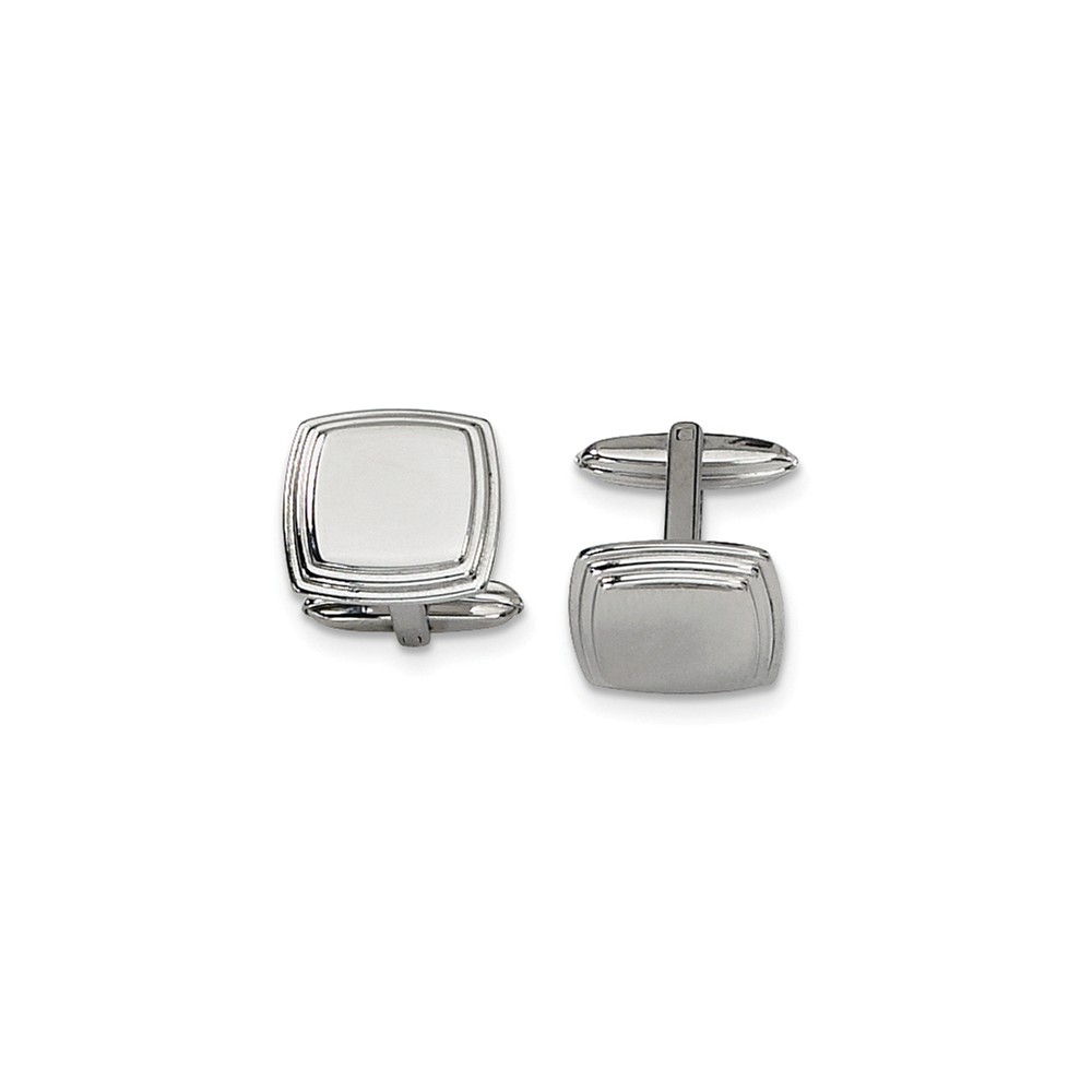 Men&#039;s Stainless Steel Polished Square Step Edge Cuff Links