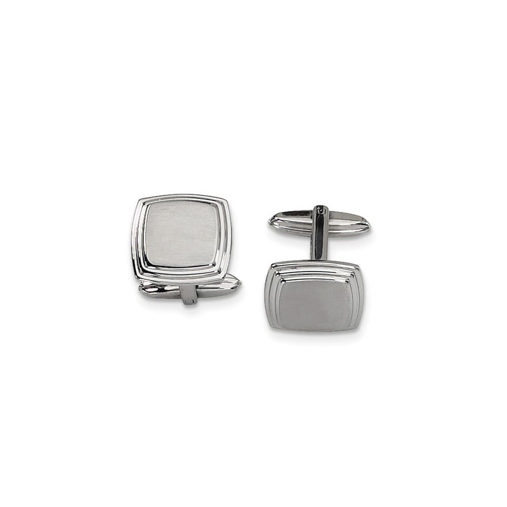 Men&#039;s Stainless Steel Brushed &amp; Polished Square Step Edge Cuff Links