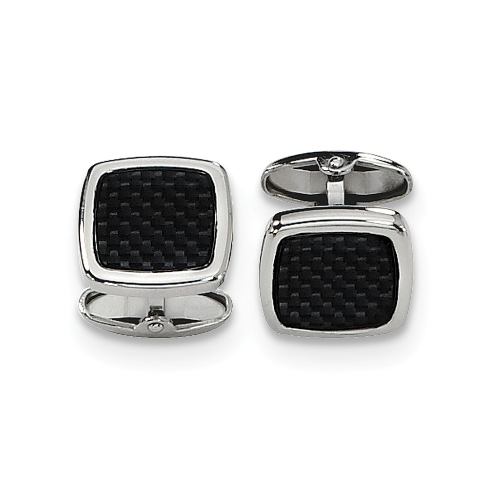 Men's Stainless Steel and Carbon Fiber Square Cuff Links, 15mm