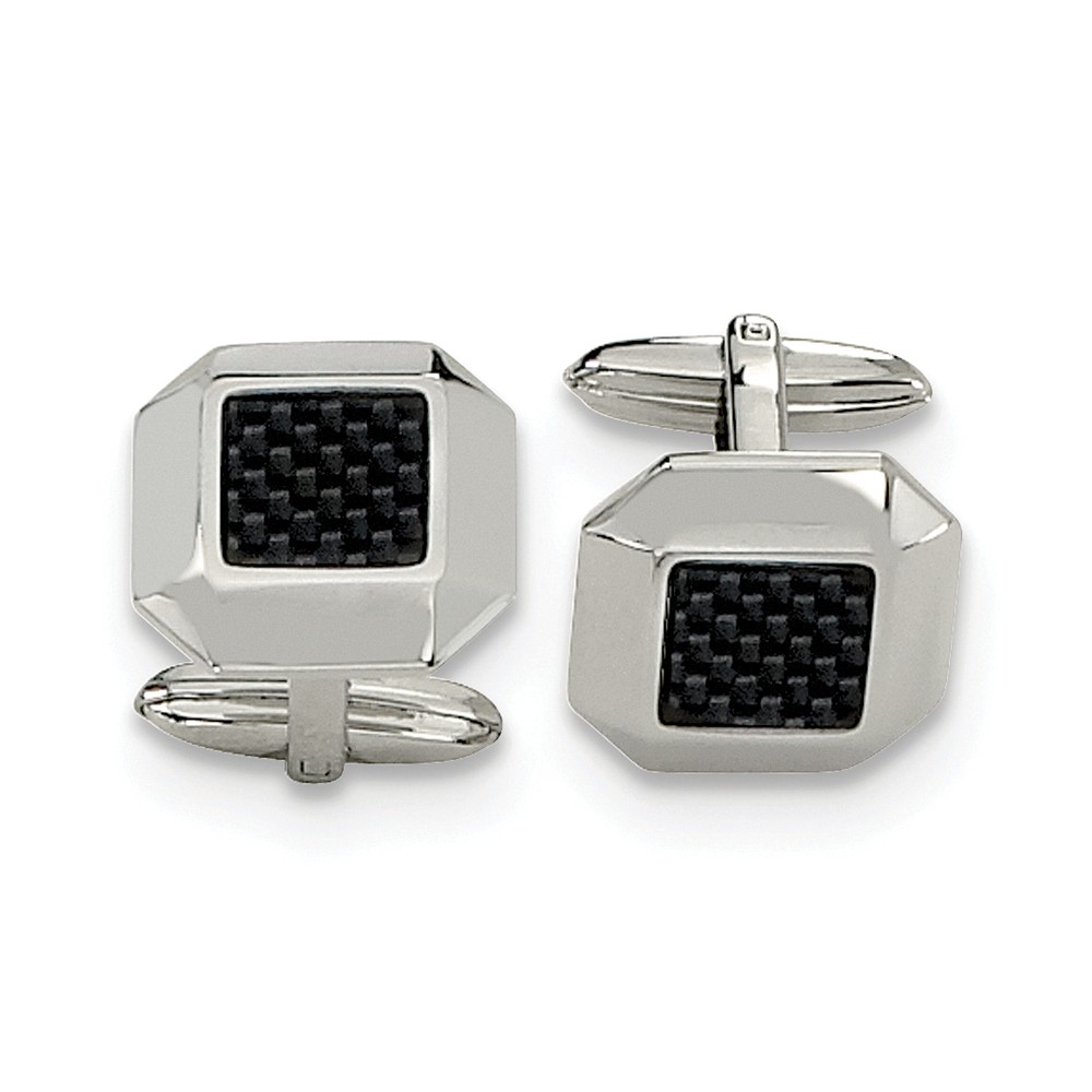 Men's Stainless Steel and Carbon Fiber Beveled Edge Cuff Links, 17mm