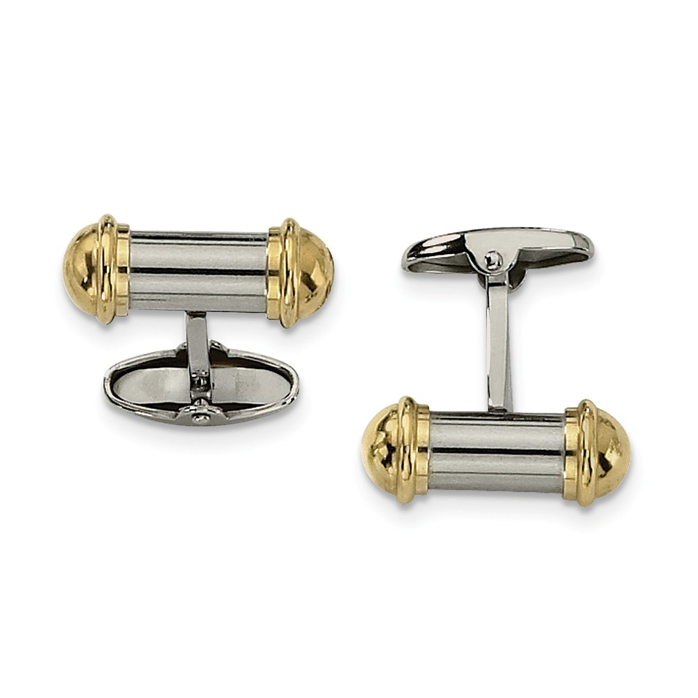 Men&#039;s Stainless Steel and Gold-Tone Plated Cylindrical Cuff Links