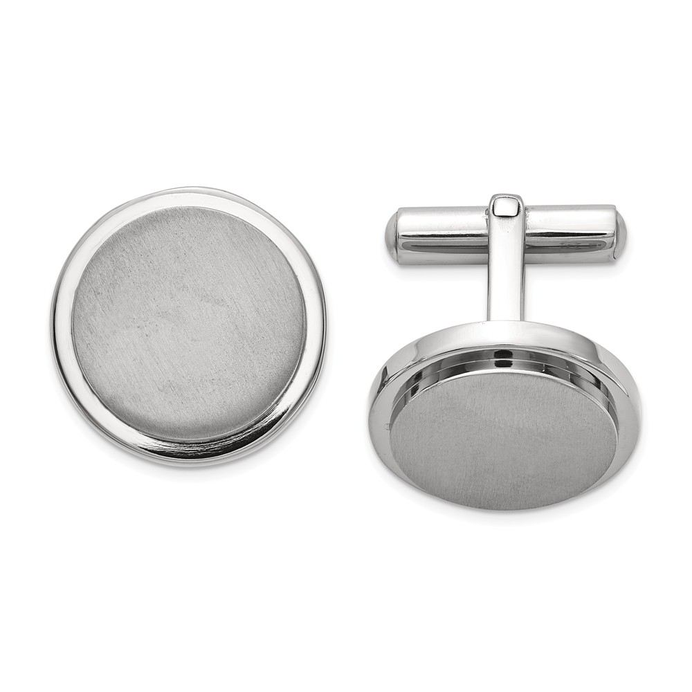 Men&#039;s Titanium Brushed and Polished Round Ridge Edge Cuff Links, 19mm