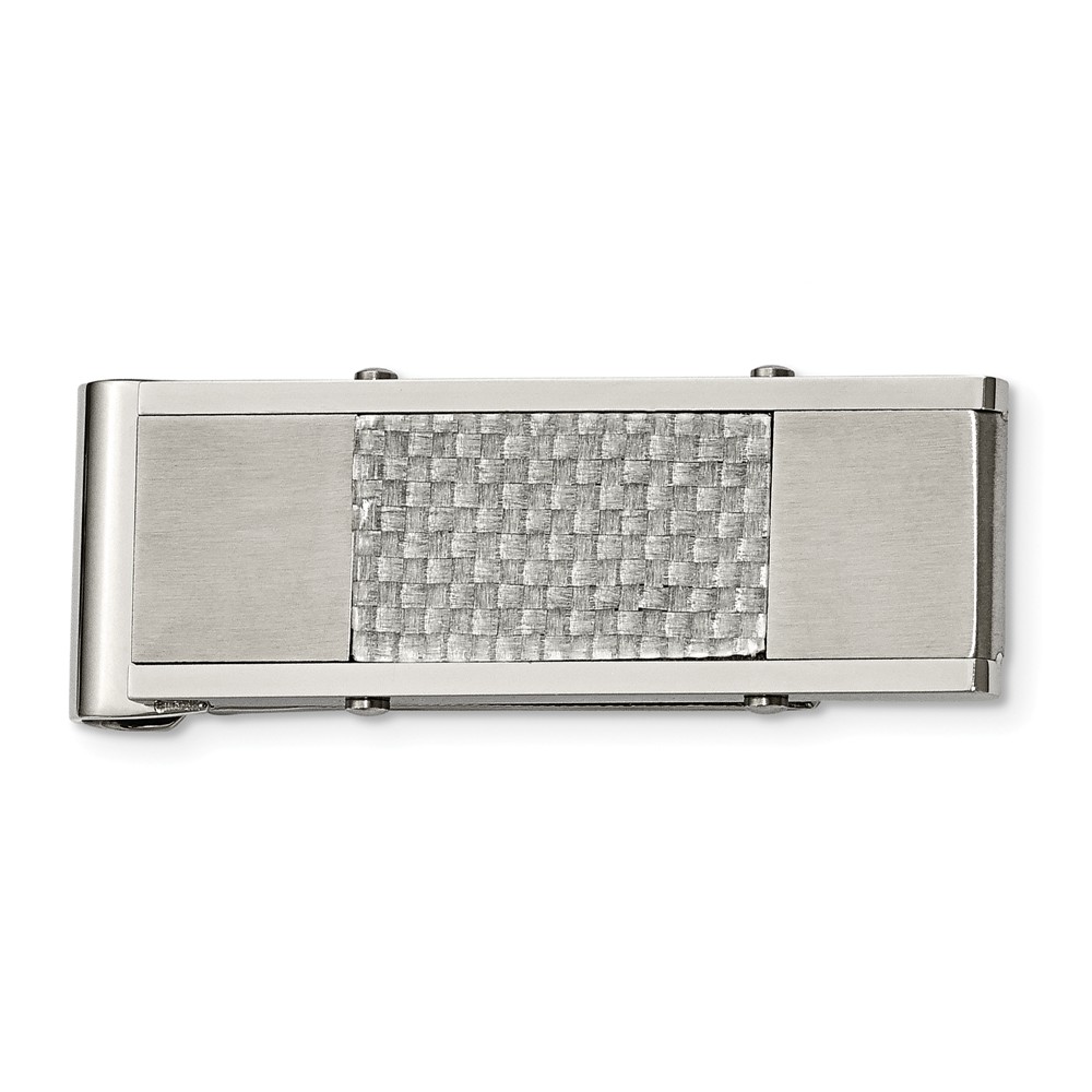 Men's Stainless Steel and Grey Carbon Fiber Money Clip