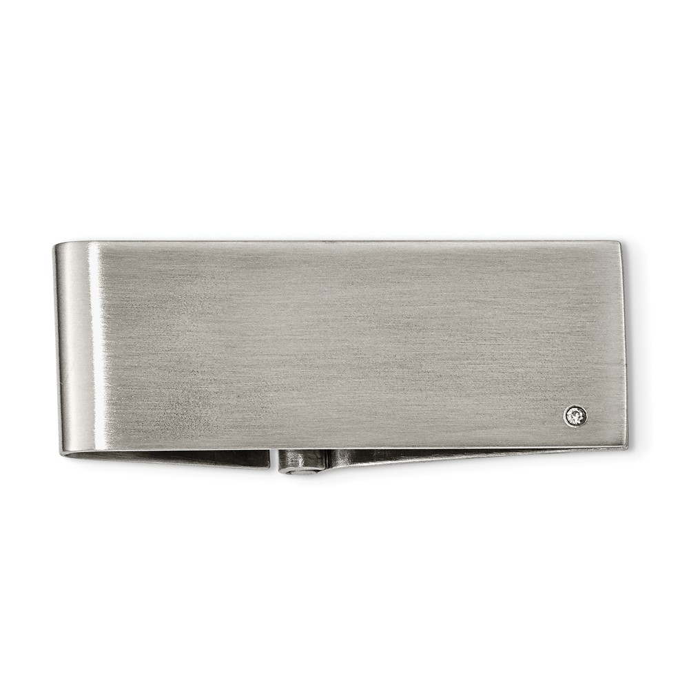 Men&#039;s Stainless Steel and Diamond Accent Money Clip