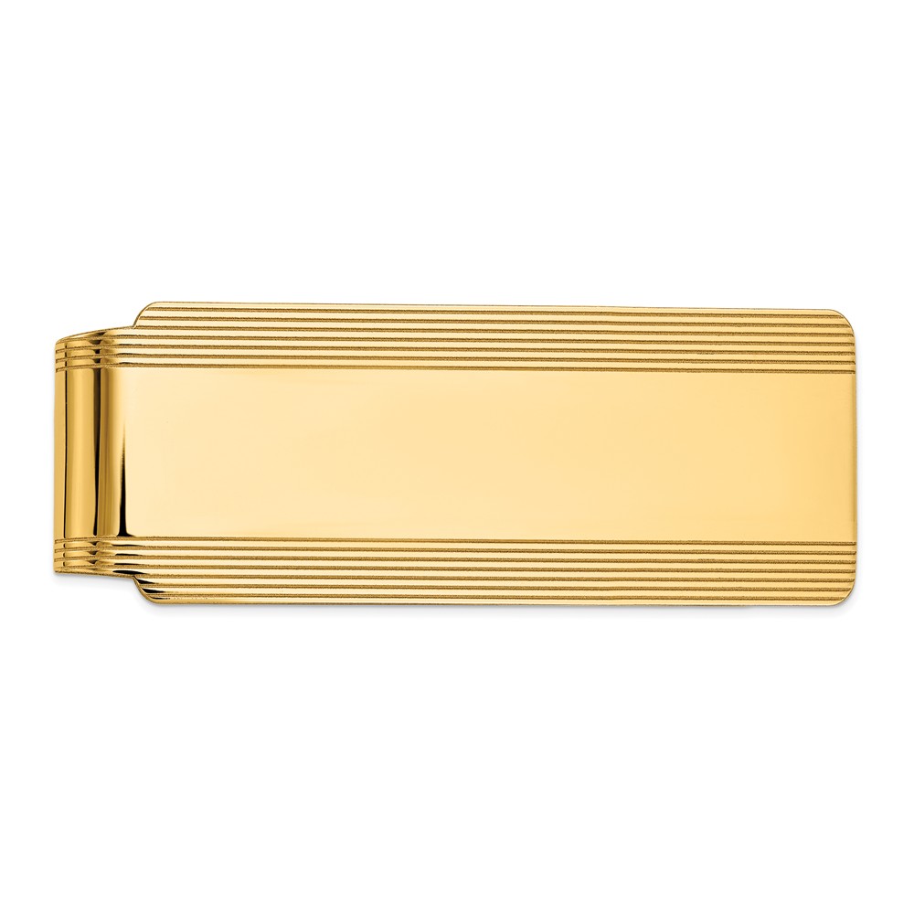 Men's 14k Yellow Gold Striped Edge Fold-Over Money Clip