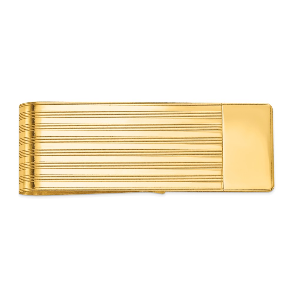 Men's 14k Yellow Gold Striped Fold-Over Money Clip