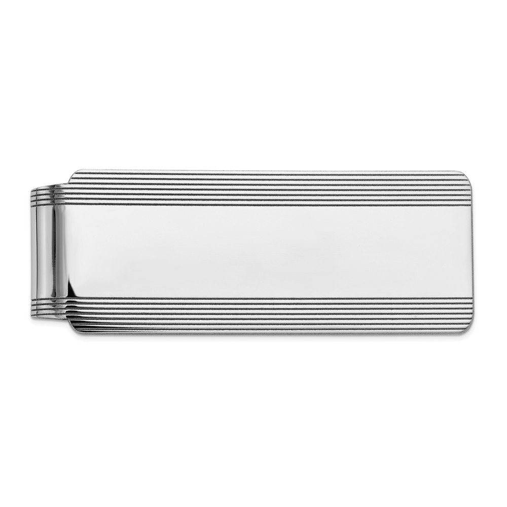 Men&#039;s 14k White Gold Striped Edge Fold-Over Money Clip