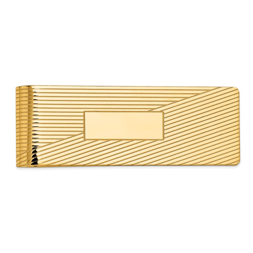 Men&#039;s 14k Yellow Gold Striped Fold-Over Money Clip, 20mm wide