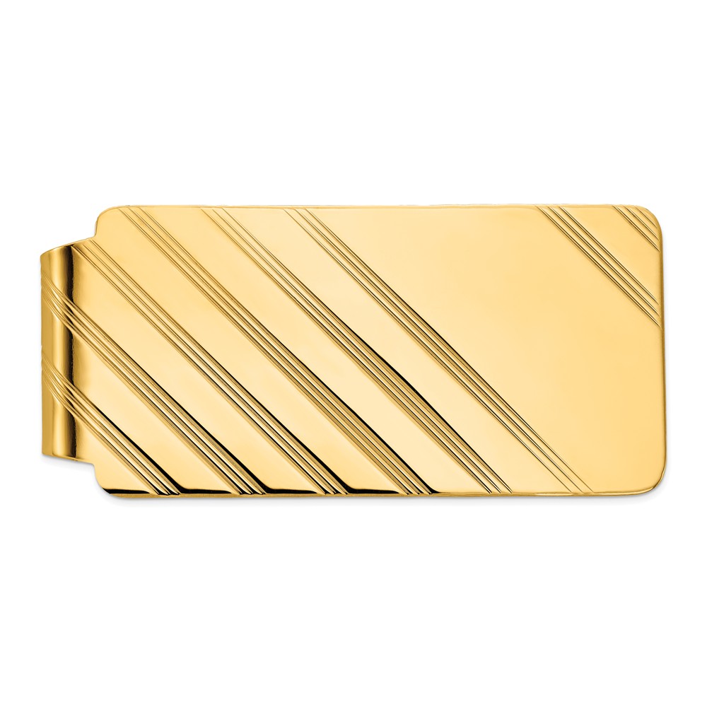 Men's 14k Yellow Gold Diagonal Striped Wide Fold-Over Money Clip