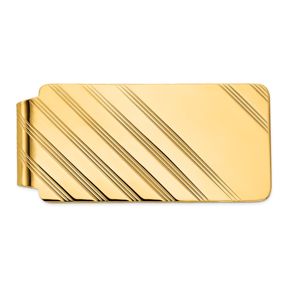 Men&#039;s 14k Yellow Gold Diagonal Striped Wide Fold-Over Money Clip