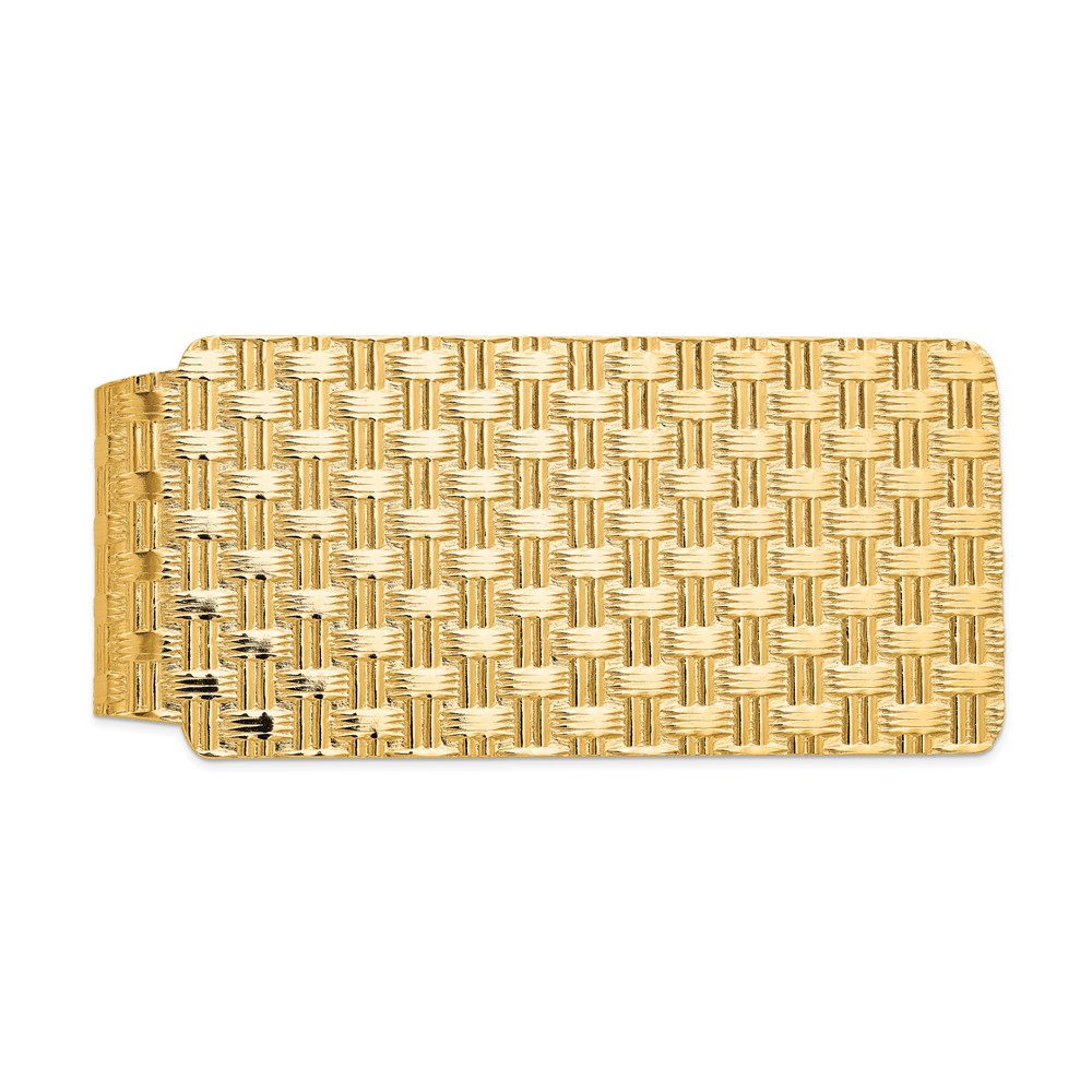 Men&#039;s 14k Yellow Gold Basket Weave Wide Fold-Over Money Clip