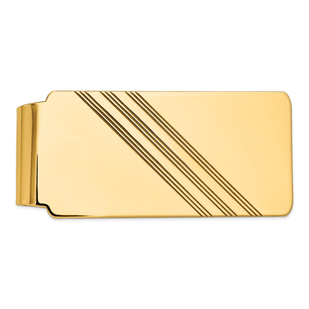 Men&#039;s 14k Yellow Gold Diagonal Striped Wide Money Clip