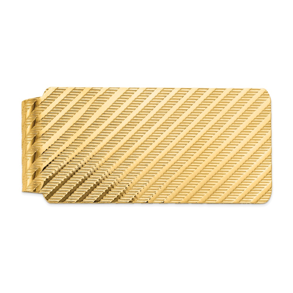 Men's 14k Yellow Gold Diagonal Textured Striped Wide Money Clip