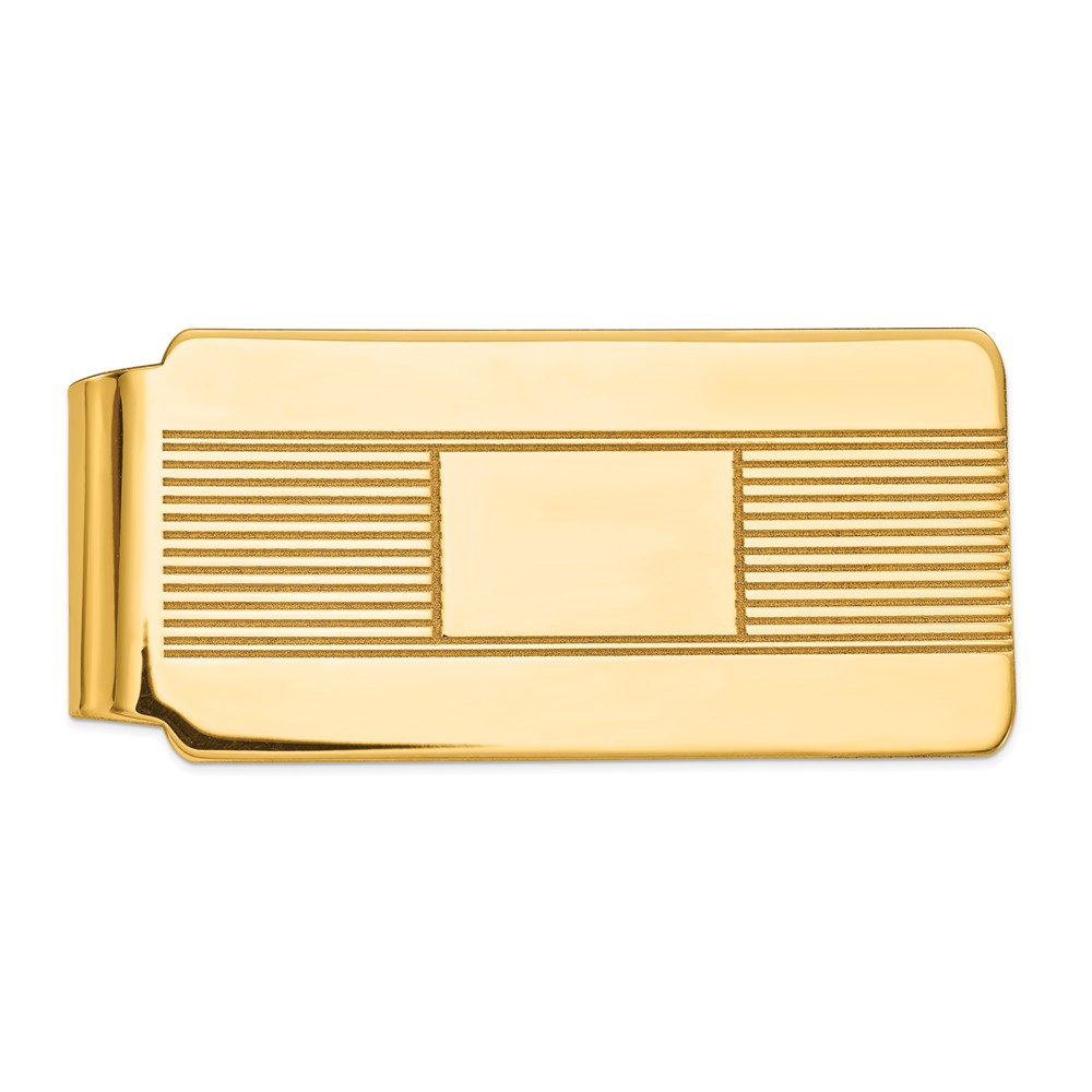 Men's 14k Yellow Gold Striped Fold-Over Wide Money Clip