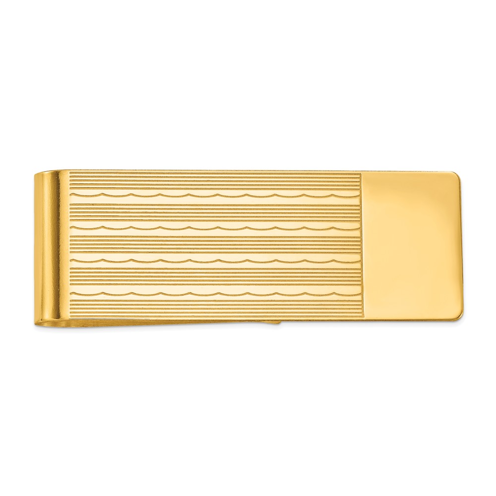 Men&#039;s 14k Yellow Gold Striped Engravable Edge Fold-Over Money Clip