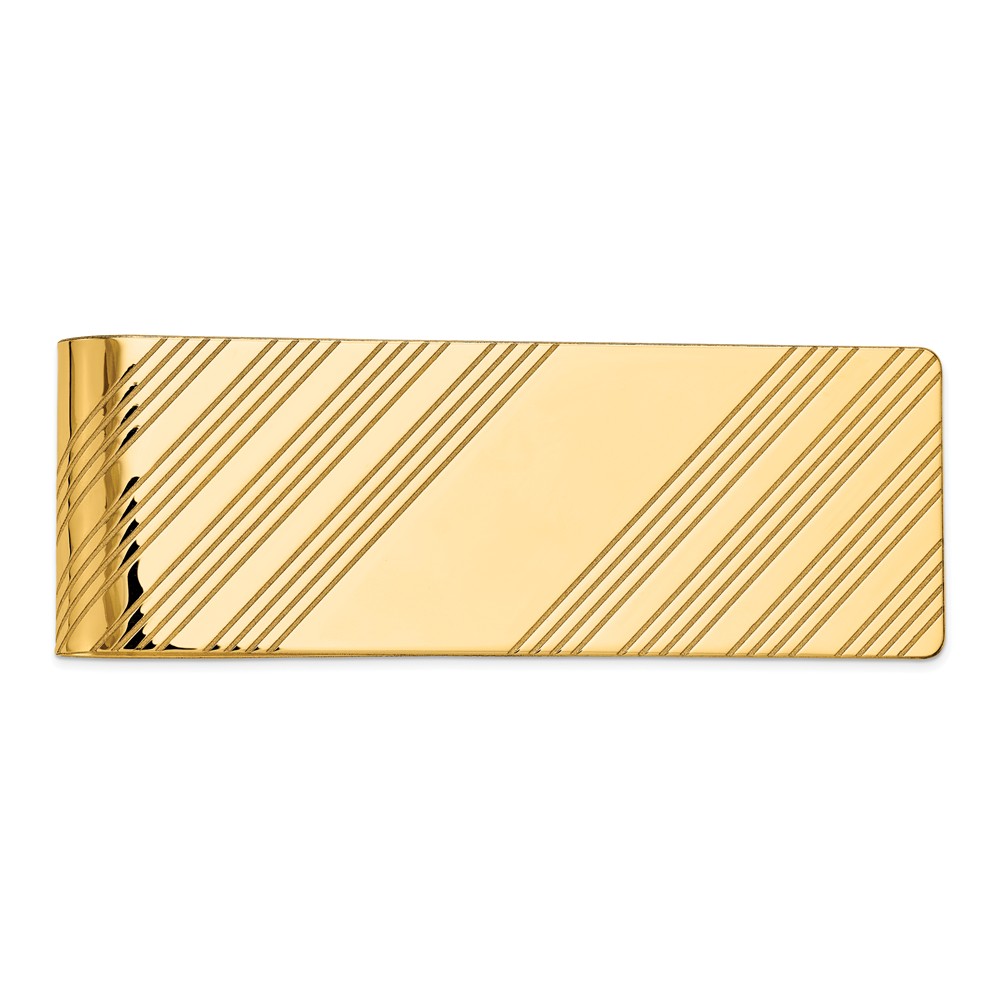 Men&#039;s 14k Yellow Gold Diagonal Striped Engravable Center Money Clip